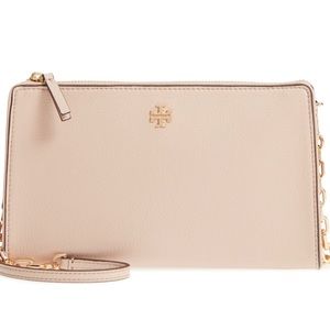 Tory Burch Marsden Leather Wallet Crossbody in Light Oak